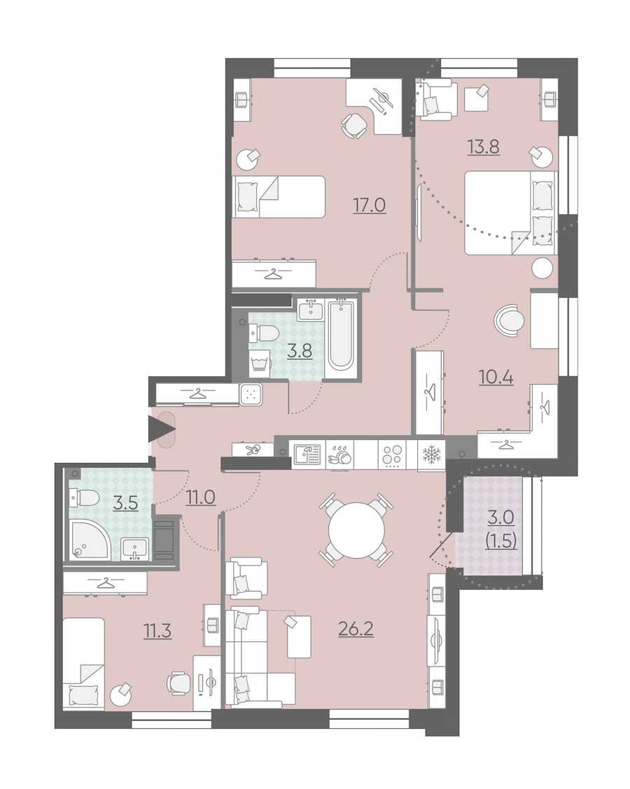 Трехкомнатная квартира в : площадь 98.5 м2 , этаж: 5 – купить в Санкт-Петербурге